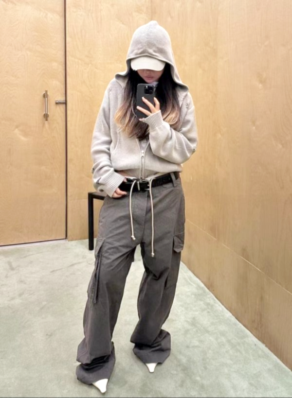 綁繩口袋工裝褲 日系,韓流行女裝,長褲,工裝褲,口袋,尼龍褲,亮面,帥氣,寬鬆,休閒,個性,長版,cargopants,石洗
