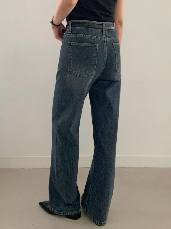 斜向裁剪牛仔褲 日韓系,韓流行女裝,寬直筒,休閒褲,下身,純棉牛仔,實用,長褲,全長牛仔褲,純棉牛仔褲,淺刷色