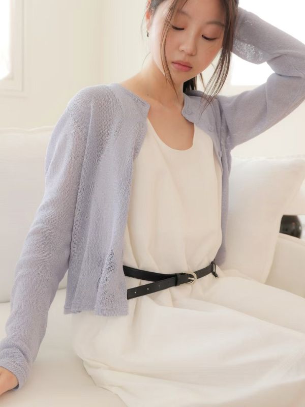 夏季亞麻針織開衫 韓流行女裝,設計師女裝,女裝,線衫,亞麻,春夏,針織外套,經典,都會,單品,開衫,條紋,針織衫,涼爽