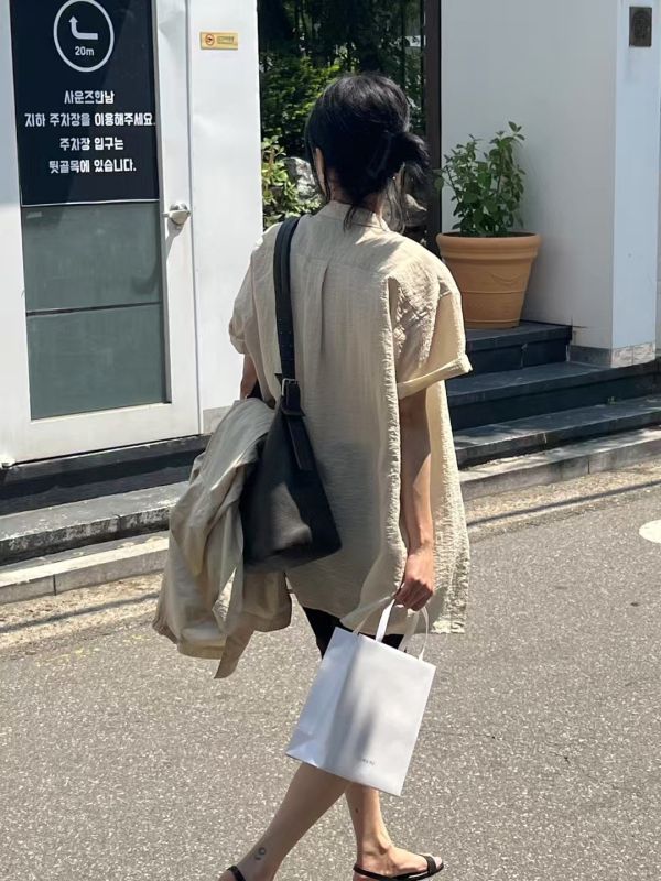 短袖長款襯衫 韓流行女裝,設計師女裝,女裝,襯衫,棉織,無袖襯衫,單品,無袖上衣,棉質上衣,中性,極簡,廂型,歐美