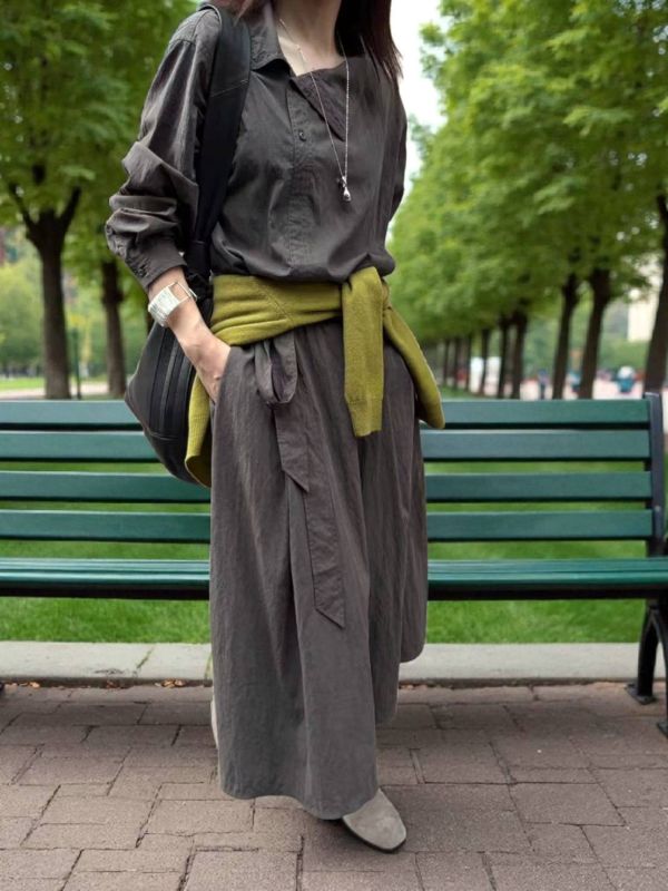 立領半襟洋裝 韓流行女裝,設計師女裝,女裝,洋裝,休閒洋裝,夏季洋裝,單品,蓋袖洋裝,繫腰帶,涼感素材,明亮色,腰身,棉麻洋裝