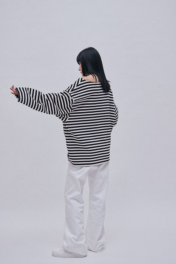 平領條紋上衣 韓流行女裝,設計師女裝,女裝,cutsew,棉織,tshirt,單品,Ｔ恤,長袖棉質上衣,條紋,中性,寬鬆