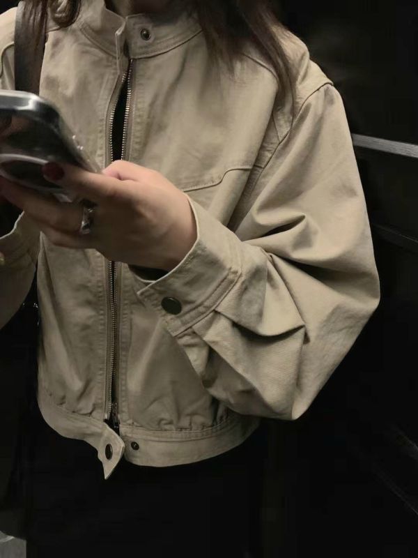 水洗飛行夾克 韓流行女裝,設計師女裝,女裝,空軍,夾克,秋冬,繭型,狩獵夾克,皮衣,單品,休閒夾克,短外套,飛行夾克,水洗,粗礦
