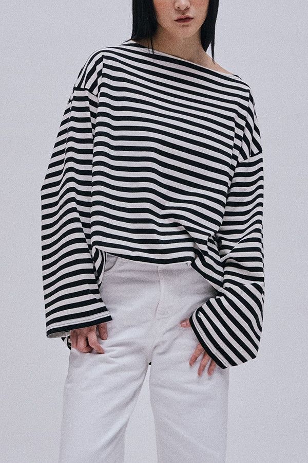 平領條紋上衣 韓流行女裝,設計師女裝,女裝,cutsew,棉織,tshirt,單品,Ｔ恤,長袖棉質上衣,條紋,中性,寬鬆
