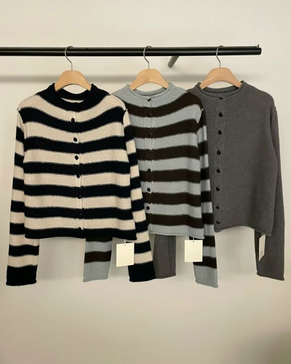 寬橫條毛海開衫 日韓流行女裝,cardigan,針織上衣,針織外套,條紋針織衫,短版針織外套,流行色,開襟衫,文青,休閒,針織衫,日系風格