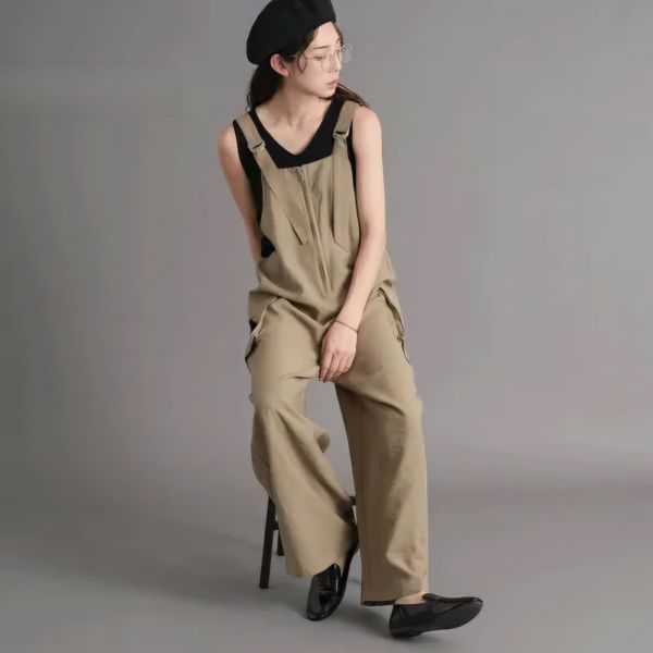 兩側大口袋連身褲 韓流行女裝,設計師女裝,女裝,寬褲,休閒,連身褲,單品,連體褲,連身褲,涼感素材,休閒,吊帶褲