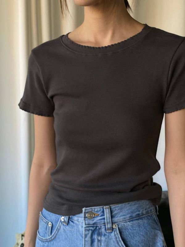 窄版花邊TEE 韓流行女裝,設計師女裝,女裝,cutsew,棉織,tshirt,單品,Ｔ恤,棉質上衣,tee,合身,窄版