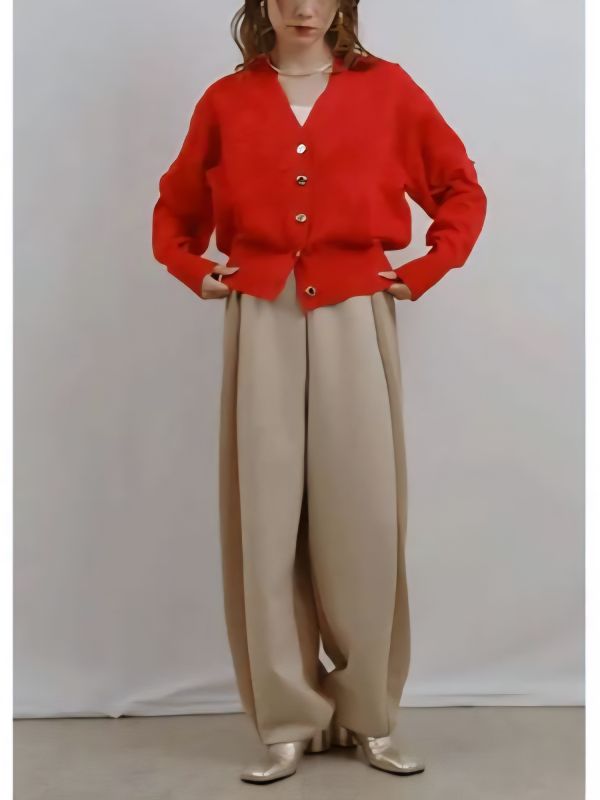 空花針織開衫 日韓流行女裝,cardigan,針織上衣,針織外套,Ｖ領針織衫,短版針織外套,流行色,開襟衫,橘紅色,休閒,針織衫,日系風格