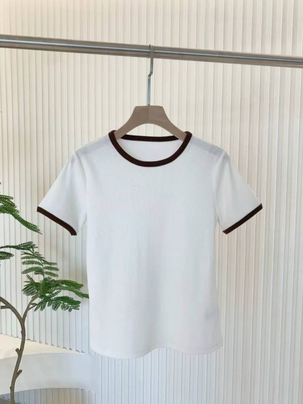 滾邊羅紋上衣 歐美風,流行女裝,日韓女裝,羅紋上衣,白色上衣,白色T,上班族,羅紋,滾邊,咖啡,合身版,基本款,實用