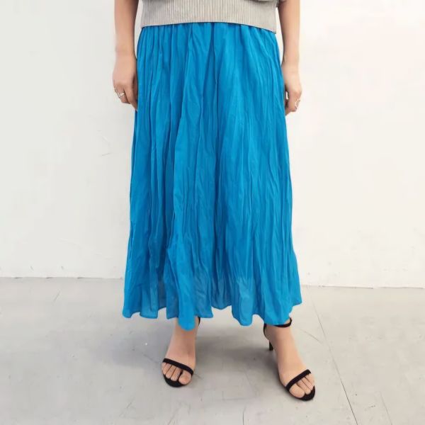 壓亂褶中長裙 韓流行女裝,日系女裝,女裝,寬鬆感,棉質,輕鬆自然,女人味,夏季長裙,剪裁,圓裙,壓褶裙,中長裙,皺褶長裙,亂摺長裙,清爽感,飽和色,明亮色