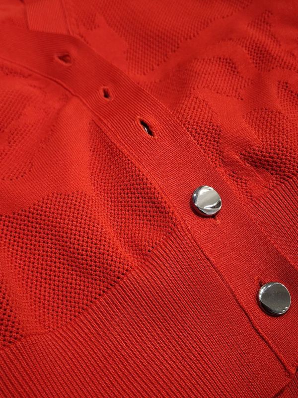 空花針織開衫 日韓流行女裝,cardigan,針織上衣,針織外套,Ｖ領針織衫,短版針織外套,流行色,開襟衫,橘紅色,休閒,針織衫,日系風格