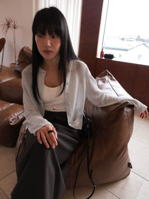 夏季亞麻針織開衫 韓流行女裝,設計師女裝,女裝,線衫,亞麻,春夏,針織外套,經典,都會,單品,開衫,條紋,針織衫,涼爽