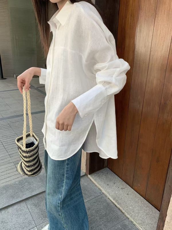 長版亞麻襯衫 日韓流行女裝,襯衫,寬襯衫,麻質襯衫,長版,歐美流行,帥氣,亞麻襯衫,基本款,必備,夏天,透氣排汗