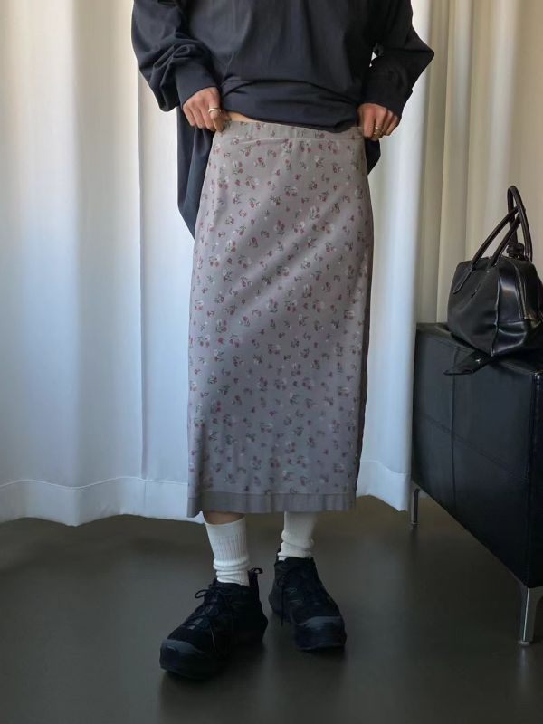 網紗彈性直裙 日韓女裝,流行女裝,法式風格,直裙,裙子,中長裙,網紗,鬆緊帶,彈性裙,midiskirt,休閒裙,春夏,floral,小碎花,穿透