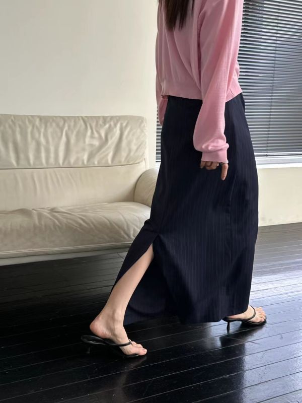 簡潔條紋直裙 日系女裝,韓流行女裝,正式,直裙,條紋裙,長裙,基本款,個性,開衩裙,上班族