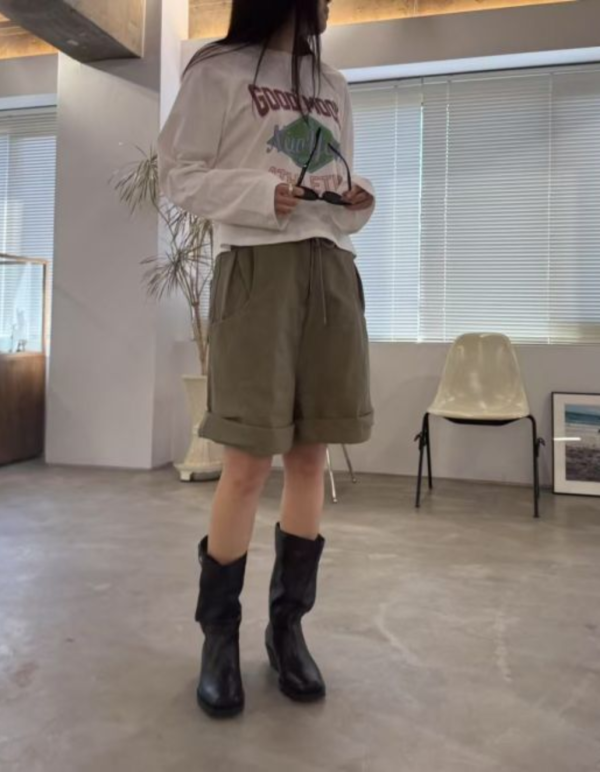 六分抓褶棉寬褲 韓流行女裝,設計師女裝,女裝,六分褲,棉質短褲,寬鬆短褲,單品,五分褲,露營褲,百慕達短褲,休閒,修飾