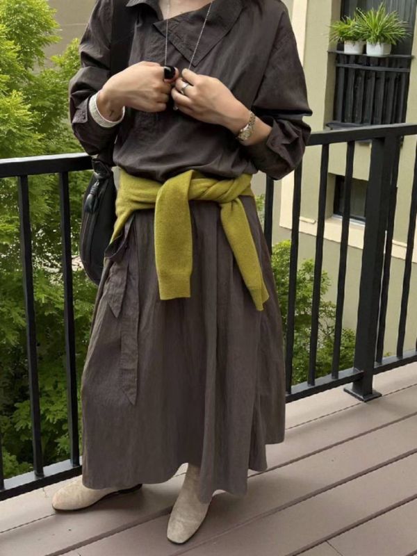 立領半襟洋裝 韓流行女裝,設計師女裝,女裝,洋裝,休閒洋裝,夏季洋裝,單品,蓋袖洋裝,繫腰帶,涼感素材,明亮色,腰身,棉麻洋裝