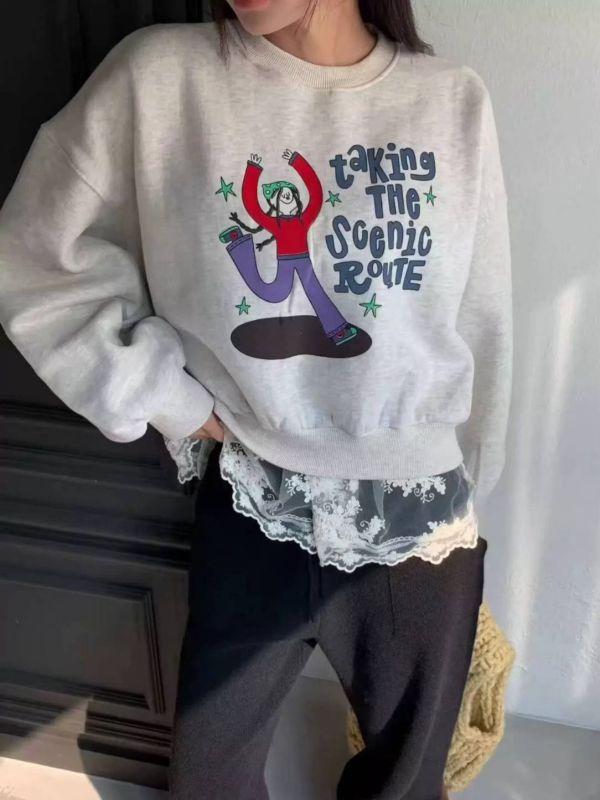 內磨毛短版童趣Ｔ 日系,韓流行女裝,保暖上衣,梭織,厚磨毛,大學Ｔ,卡通,實用,基本款,中性,休閒風,