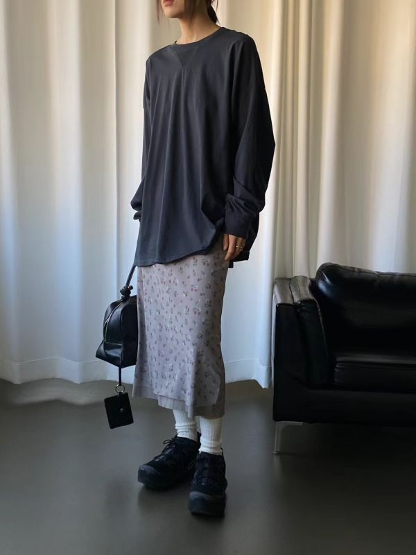 網紗彈性直裙 日韓女裝,流行女裝,法式風格,直裙,裙子,中長裙,網紗,鬆緊帶,彈性裙,midiskirt,休閒裙,春夏,floral,小碎花,穿透