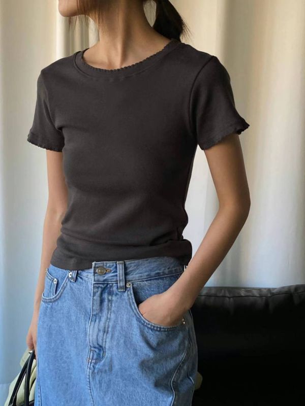 窄版花邊TEE 韓流行女裝,設計師女裝,女裝,cutsew,棉織,tshirt,單品,Ｔ恤,棉質上衣,tee,合身,窄版