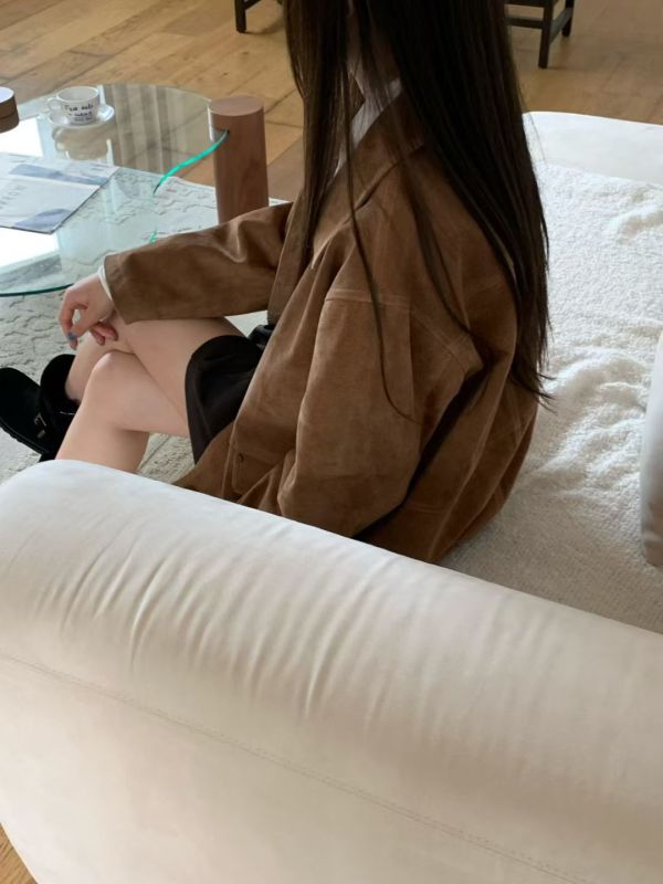 Safari皮革夾克 韓流行女裝,設計師女裝,女裝,貴族,夾克,秋冬,繭型,狩獵夾克,皮衣,單品,休閒夾克,中長外套,西部,自然,粗礦