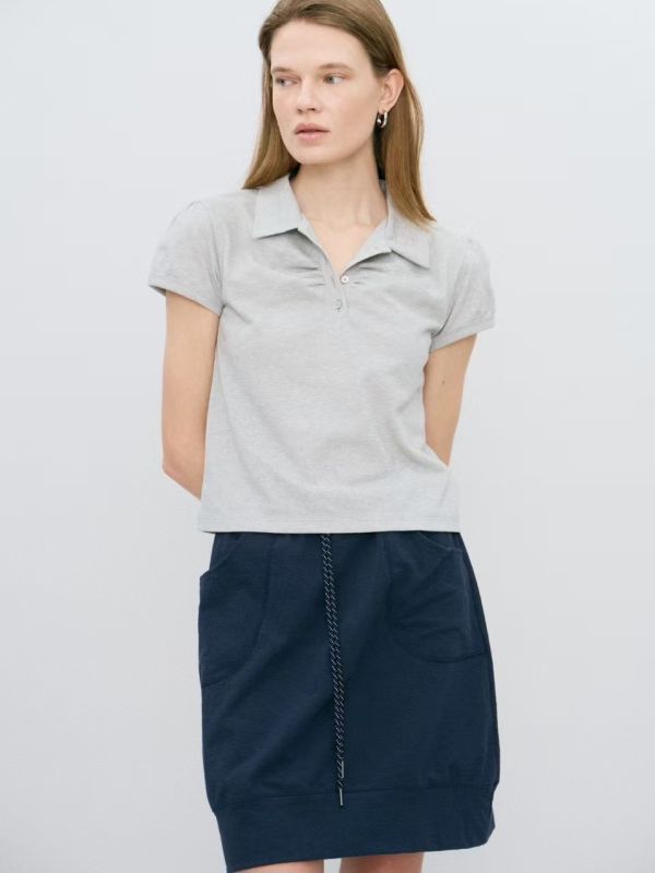 網眼棉polo衫 日韓系,流行女裝,tshirt,麻,短袖,寬鬆,夏季,排汗,寬鬆,基本,自然系,休閒,森林,大地色