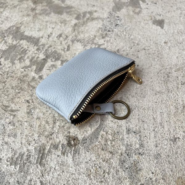 鹿皮拉鍊鑰匙包-灰藍 