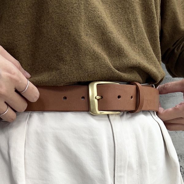 3.5cm好耐皮帶-弧面口字頭/淺咖 