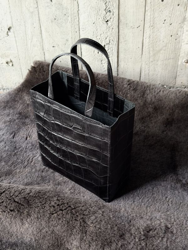 mini真牛皮紙袋-黑鱷魚 
