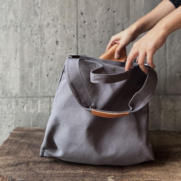 皮帆雙層托特包-搗灰 