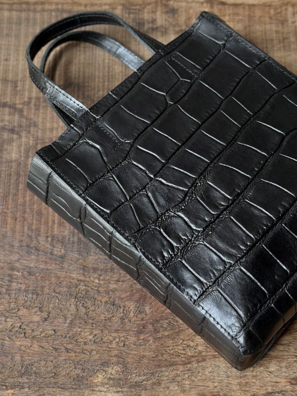 mini真牛皮紙袋-黑鱷魚 