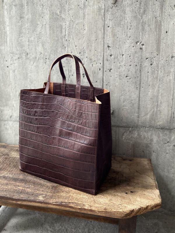 超大真牛皮紙袋-咖啡鱷魚 