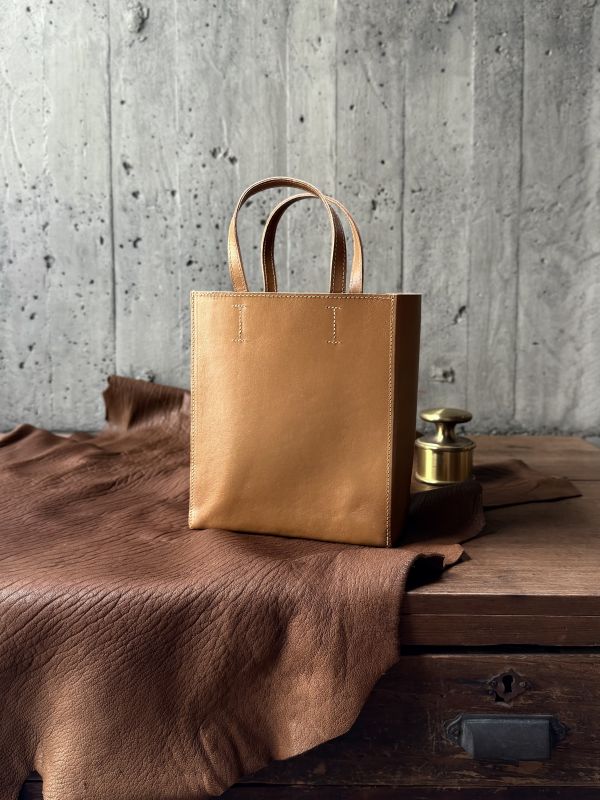 mini真牛皮紙袋-金棕 