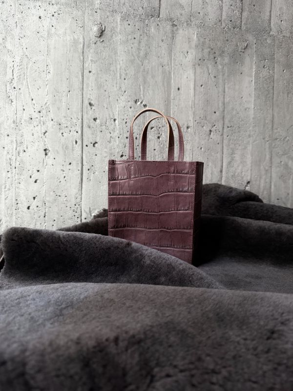 mini真牛皮紙袋-咖啡鱷魚 