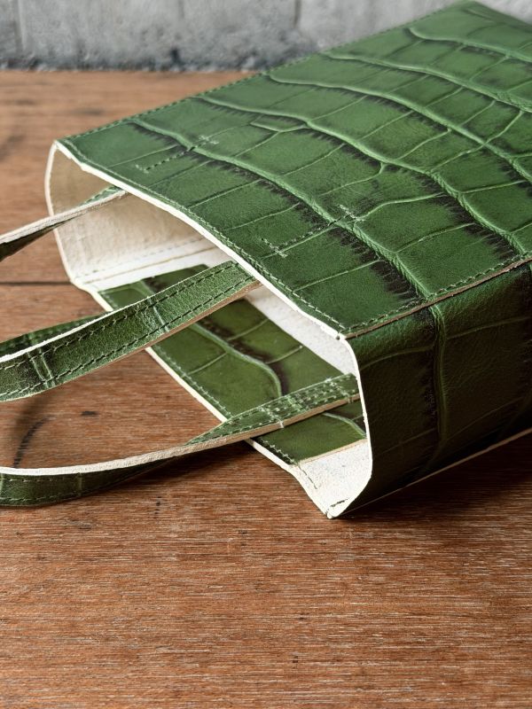 mini真牛皮紙袋-綠鱷魚 