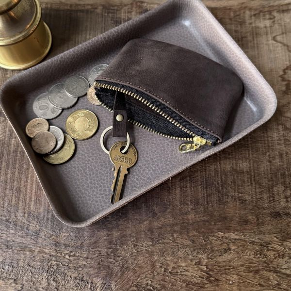 鹿皮拉鍊鑰匙包-松露巧克力 