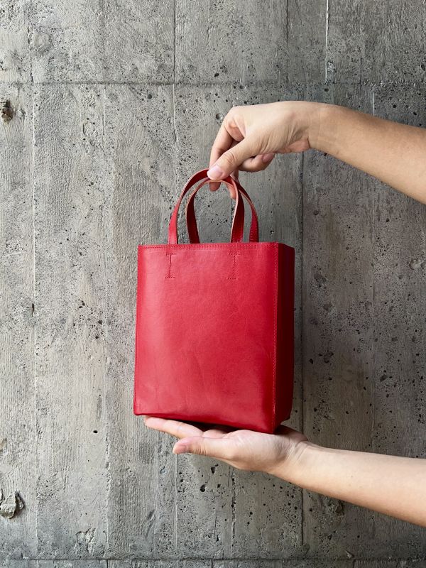 mini真牛皮紙袋-櫻桃紅 