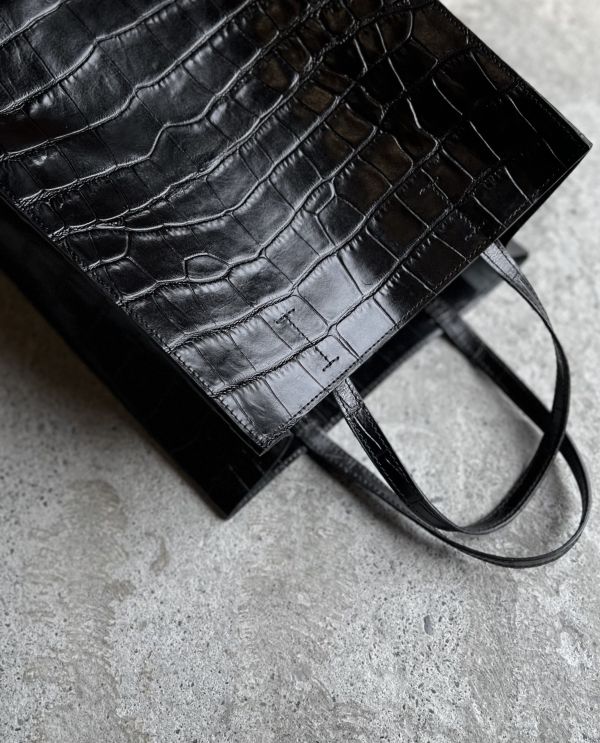 變胖又變高的真牛皮紙袋-黑鱷魚 