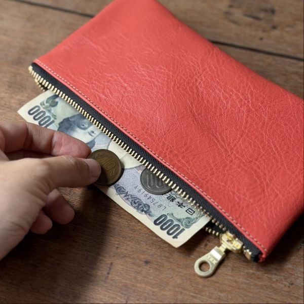 大容量鈔票包-珊瑚橘 