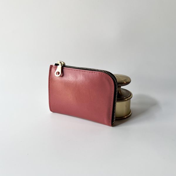 多夾層L形拉鍊短夾-芭比粉 