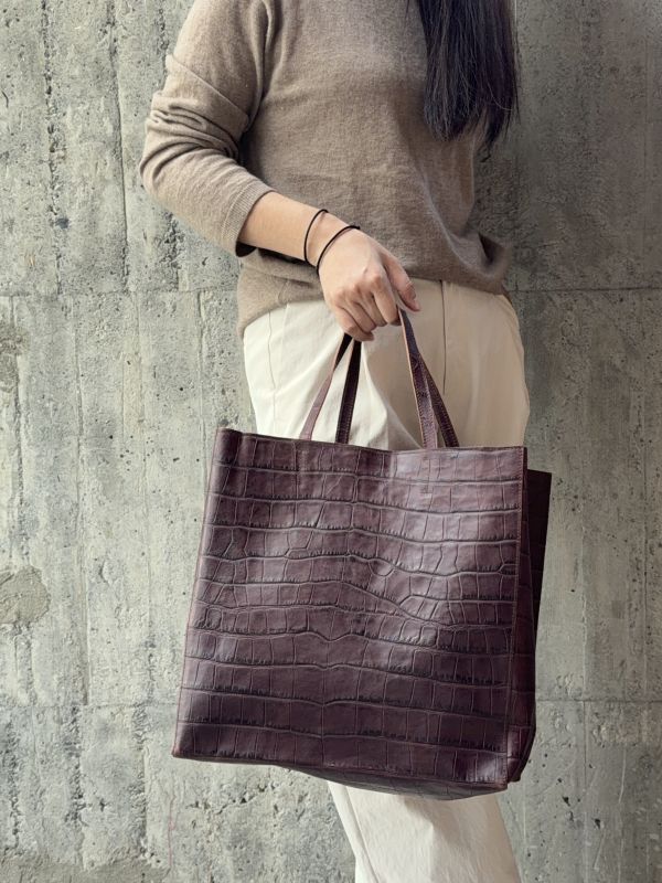 超大真牛皮紙袋-咖啡鱷魚 