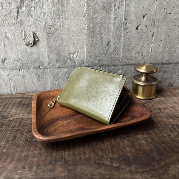 多夾層L形拉鍊短夾-茶綠 