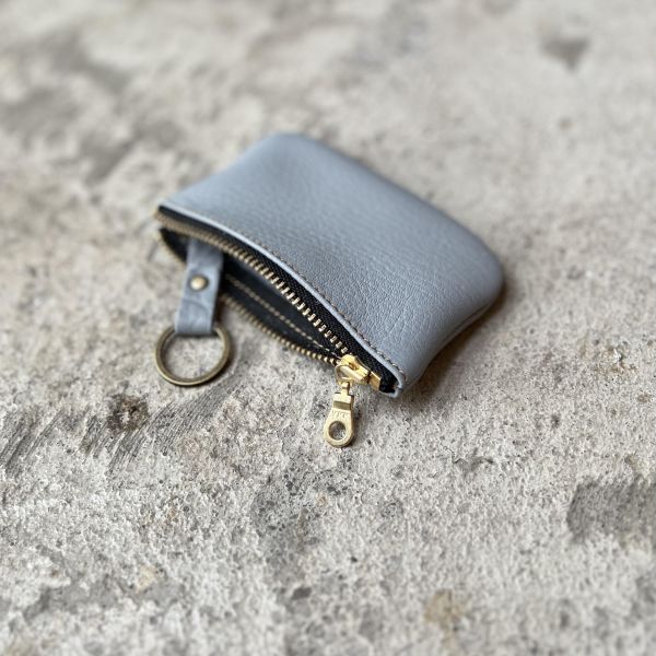 鹿皮拉鍊鑰匙包-灰藍 