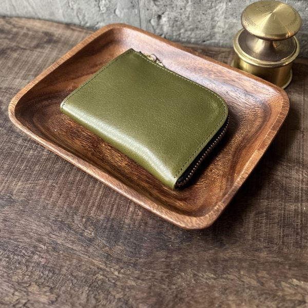 多夾層L形拉鍊短夾-茶綠 