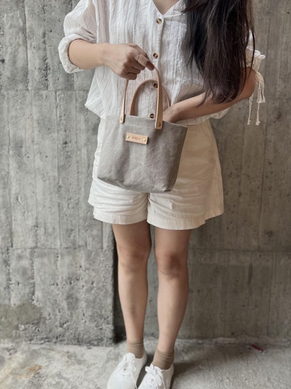 皮帆小提袋-淺灰 