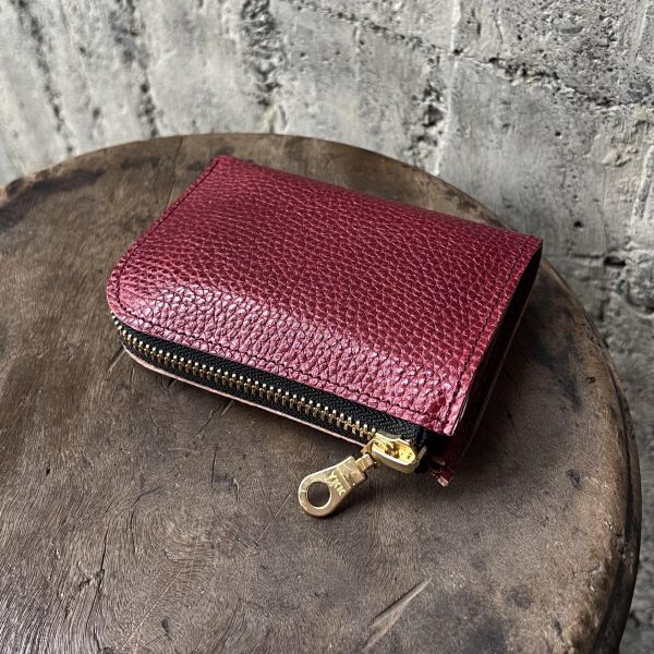 多夾層L形拉鍊短夾-麋鹿暗紅 