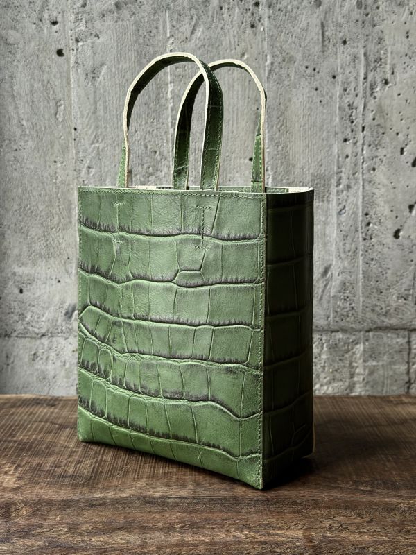 mini真牛皮紙袋-綠鱷魚 
