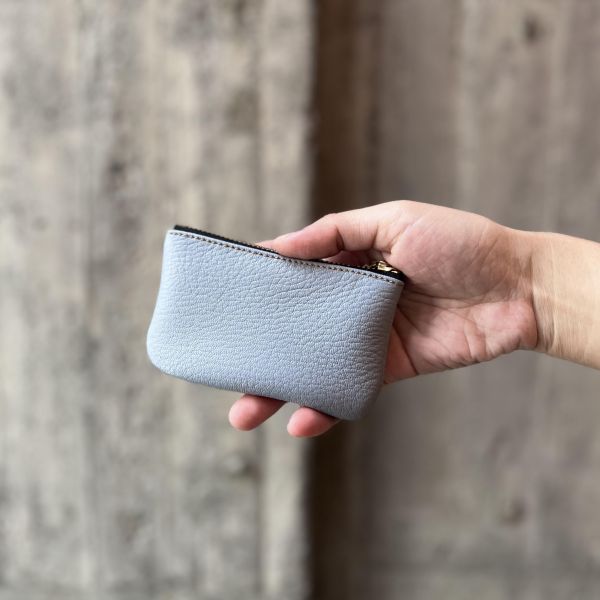 鹿皮拉鍊鑰匙包-灰藍 