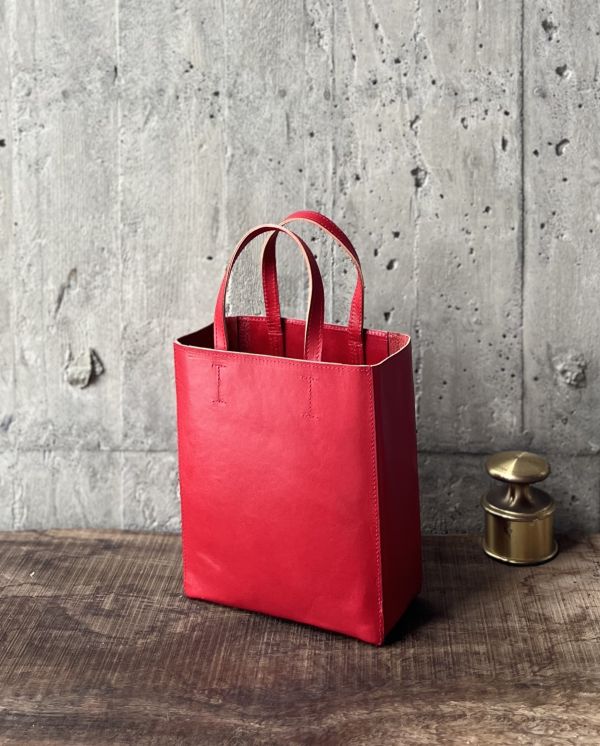 mini真牛皮紙袋-櫻桃紅 
