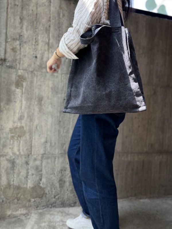 皮帆雙層托特包-可可藍 